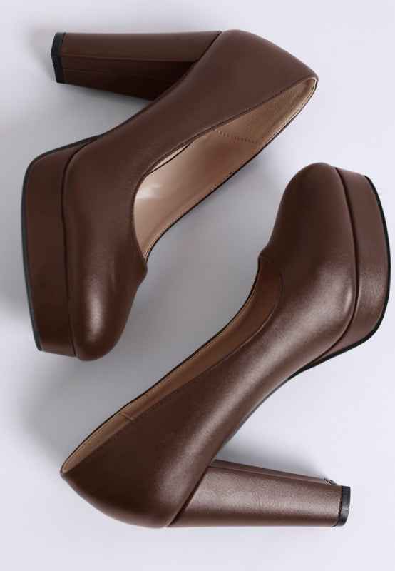 Damsor Faux Leather Block Heel Pumps