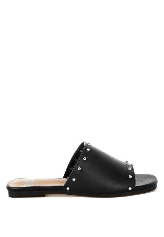 Renaldi Genuine Leather Studded Slip-On Flats
