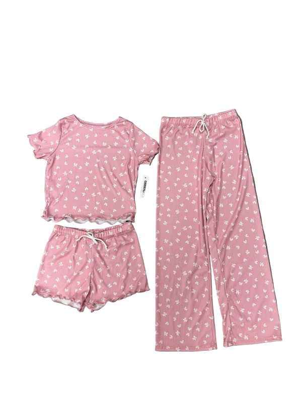 Girls Printed Lounge 3 Pc Short Sleeve Top Pants a