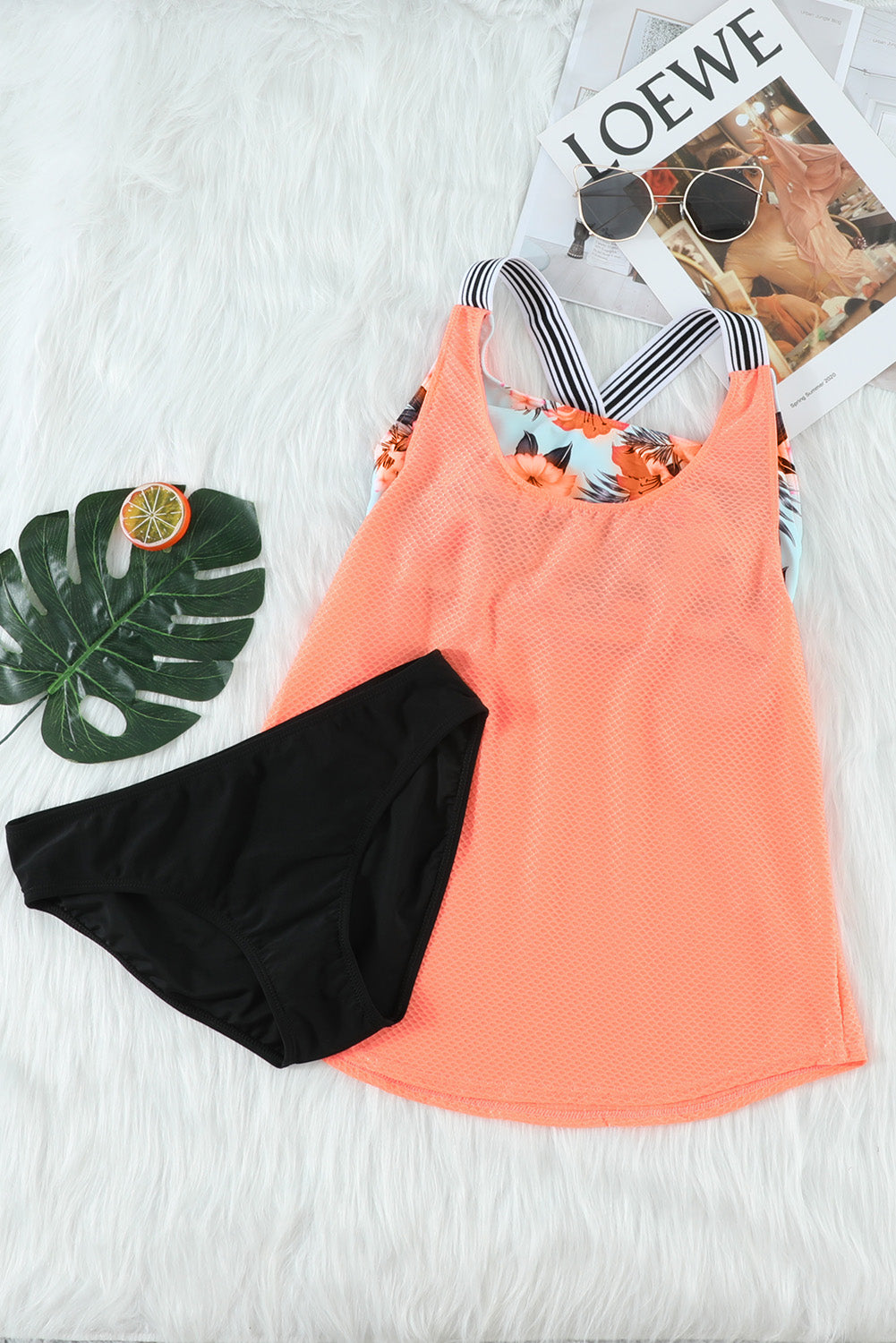 Orange Printed Splicing Racerback Tankini Dear-Lover Dropshipping