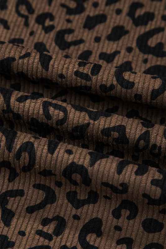 Leopard Elastic High Waist Loose Corduroy Pants