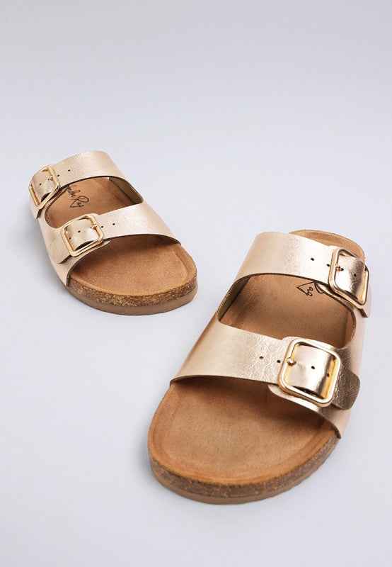 Parla Metallic Double Buckle Sandals