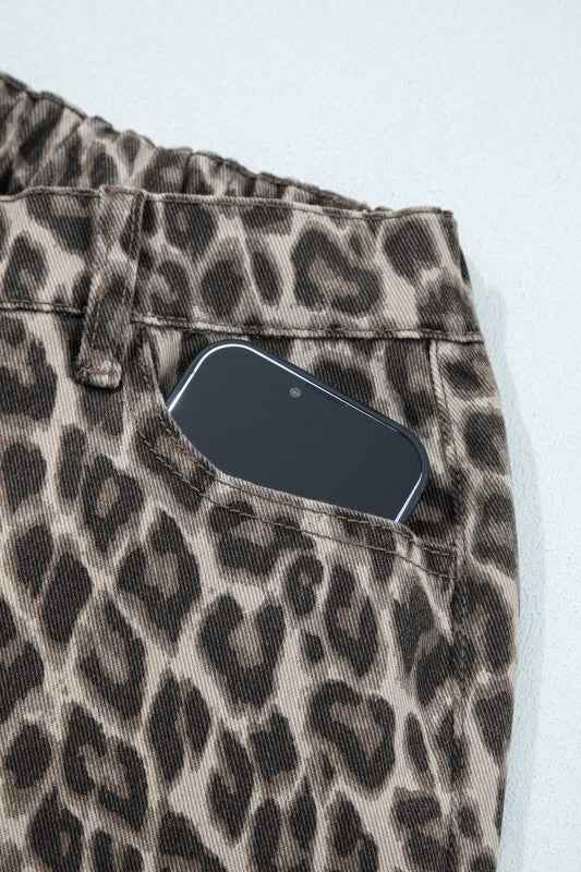 Leopard Denim Straight Leg Jeans