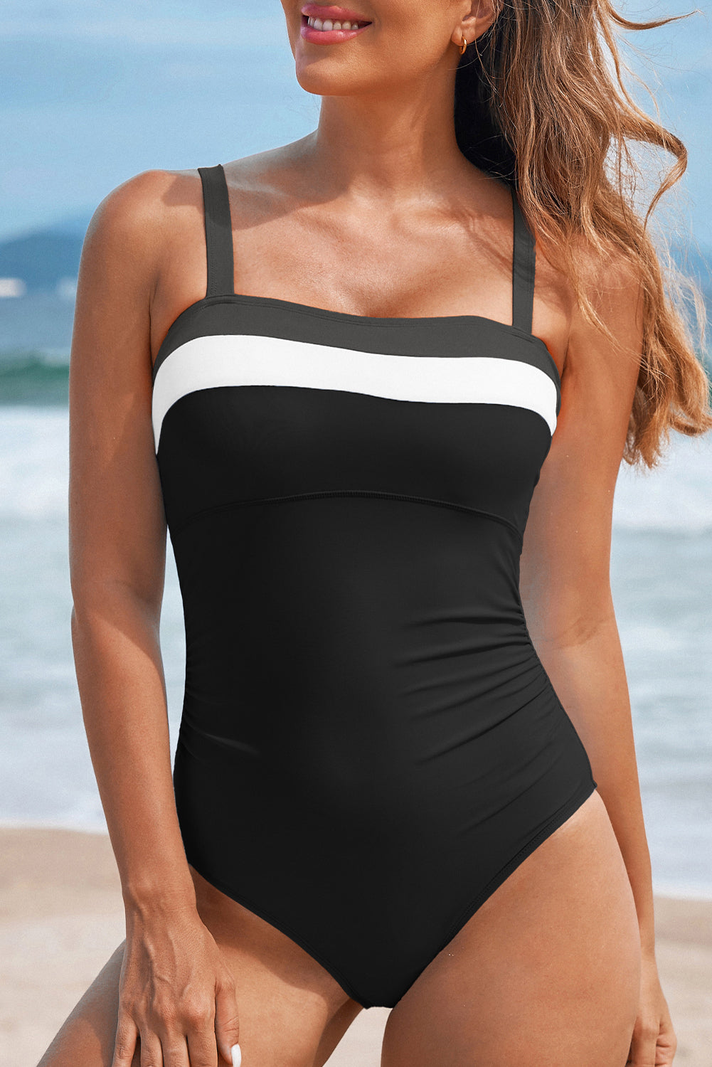 Black Color Block Detail Adjustable Straps One Piece Swimsuit Dear-Lover Dropshipping