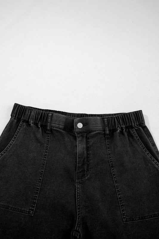 Plus Size Denim Elastic Waist Wide Leg Pants