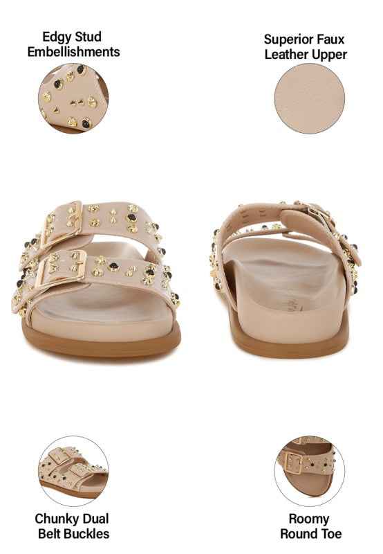 Jayata Metallic Stud Embellished Sliders