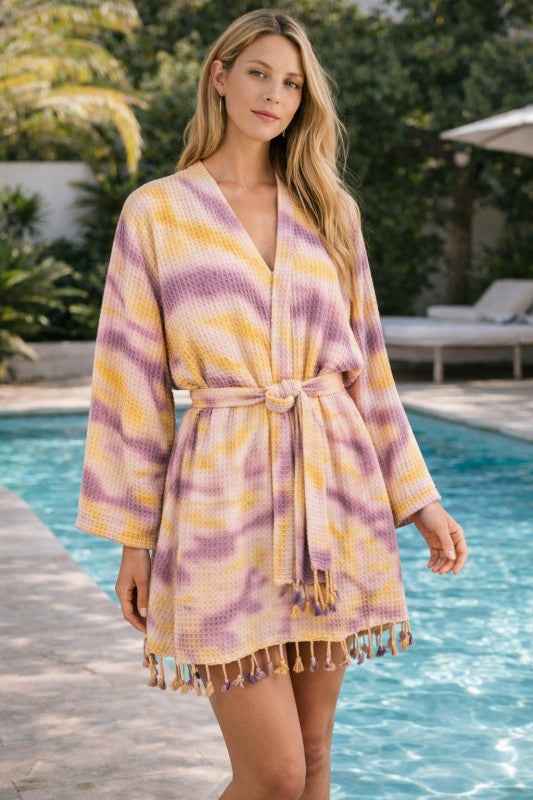 Unisex Cotton Waffle Robe, Honeycomb Weave Bath, B