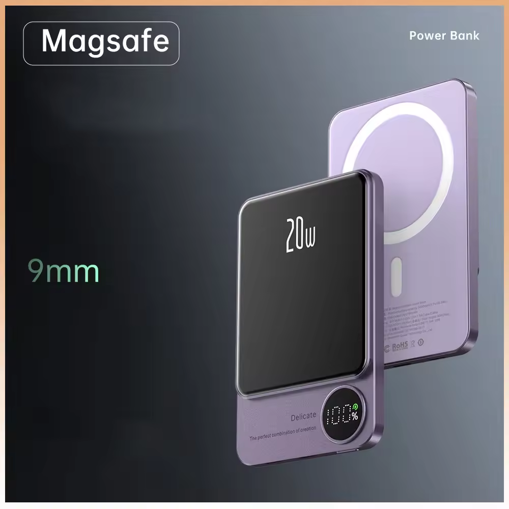 Magnetic Power Bank 10000mAh, Wireless Battery Pack 20W Fast Charging Compatible with Mag-Safe, Metal Body Portable Charger with Digital Display for iPhone.