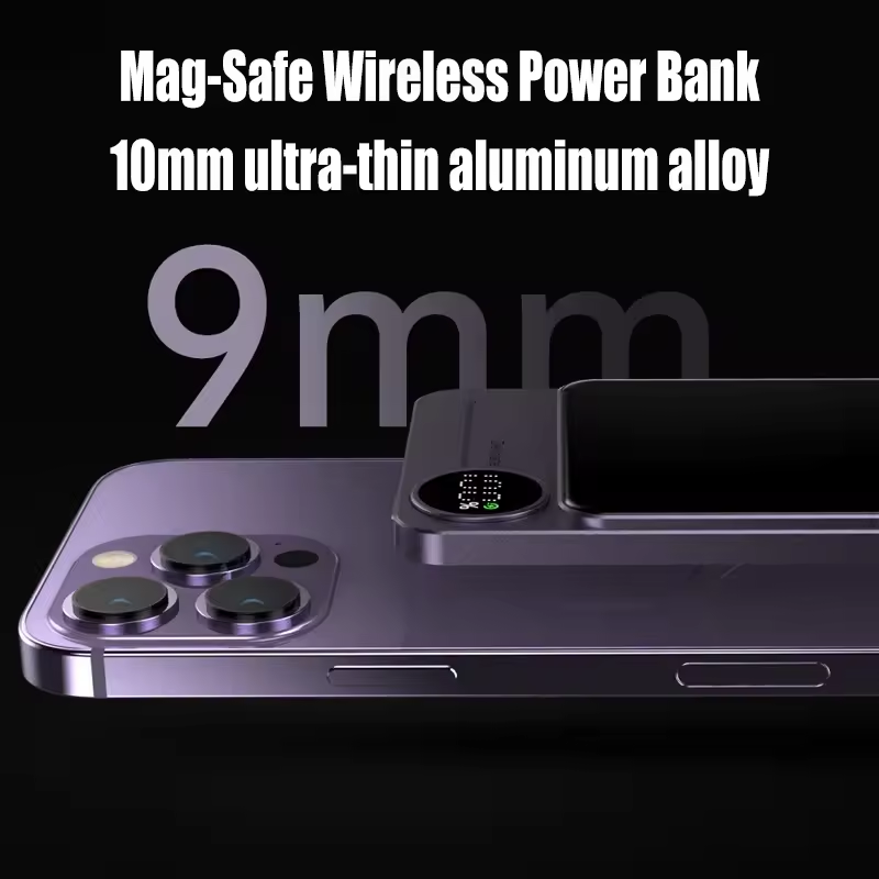 Magnetic Power Bank 10000mAh, Wireless Battery Pack 20W Fast Charging Compatible with Mag-Safe, Metal Body Portable Charger with Digital Display for iPhone.